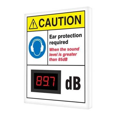 Accuform Accuform Decibel Meter Sign, Caution Ear Protection Required, 12in x 10in x 1in SCS605